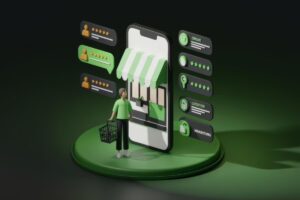 vetor mostrando loja online montada com dicas de como vender pelo whatsapp de forma estratégica